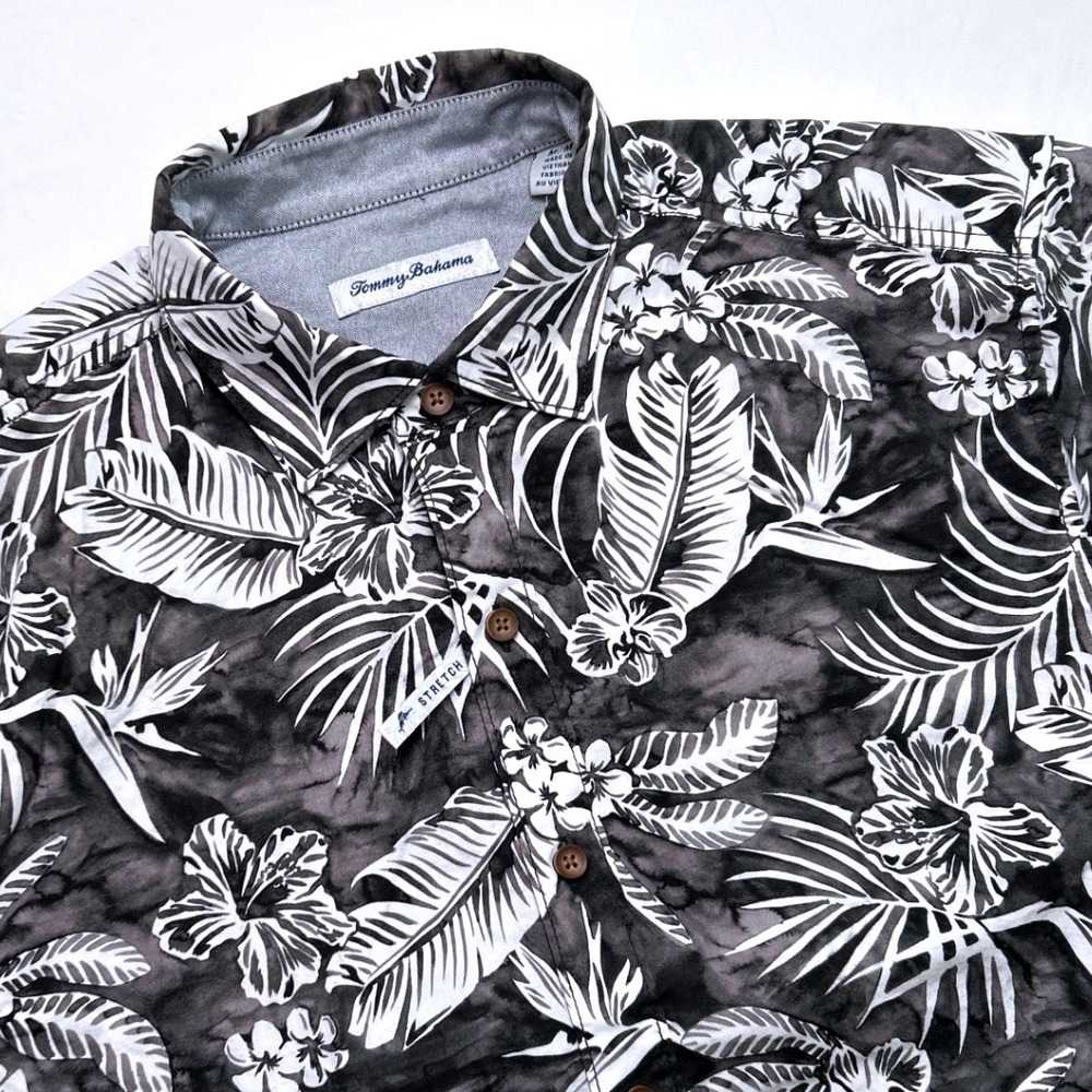 Tommy Bahama Men Aqua Lush Stretch Tropical Floral Button Down Shirt M Black NEW